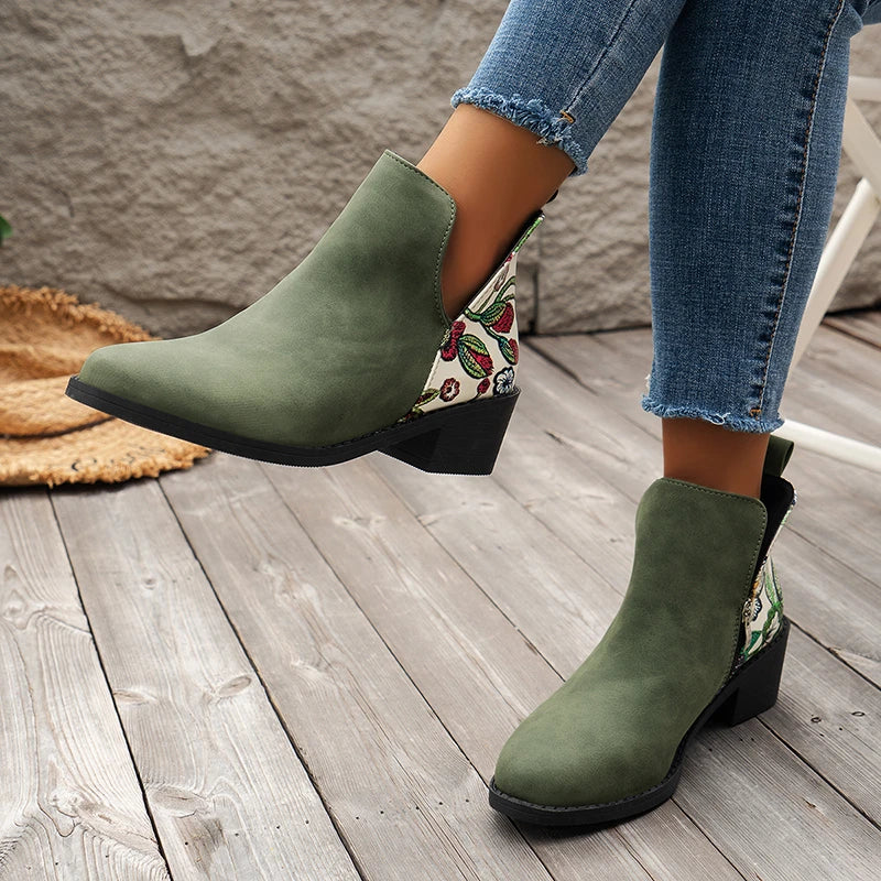 2024  Winter Shoes for Women Side Zip Mixed Colors Women's Ankle Boots Square Heel Women's Shoes Basic Low Heel Ladies Boots  Amaijoin