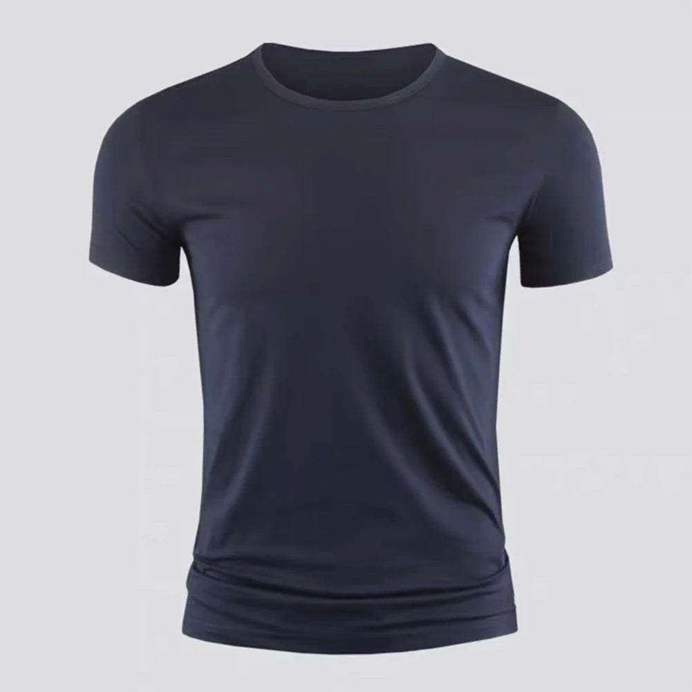 New Men's Short Sleeve T-Shirt Basic Plain Casual Gym Muscle Crew Neck T-Shirts Slim Fit Tops Tee Summer Man Clothing  Amaijoin