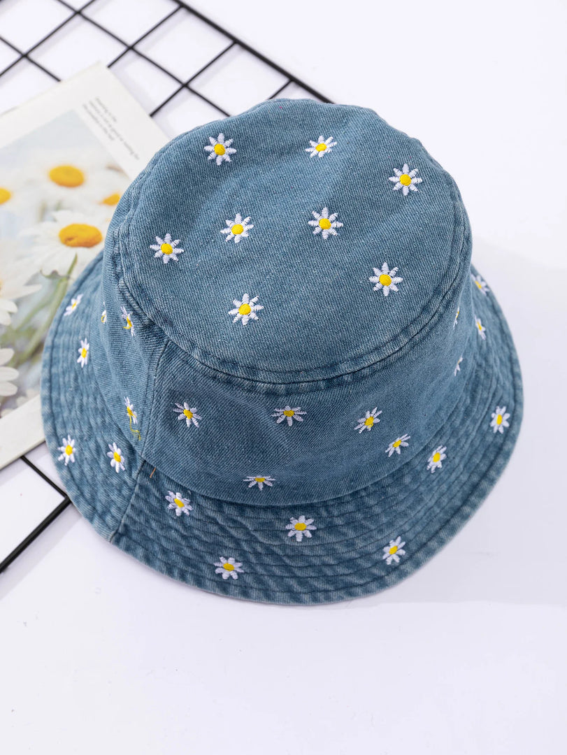 Little Daisy Embroidered Fisherman Hat for Women in Spring and Summer Fashion Versatile Sunshade and Sunscreen Show Small Face  Amaijoin