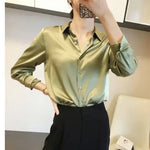 Load image into Gallery viewer, Clothes Spring Tops for Women Silk Wear To Work Formal Button Up Womens Shirt &amp; Blouse Office Outfits Loose Satin Long Sleeve M  Amaijoin
