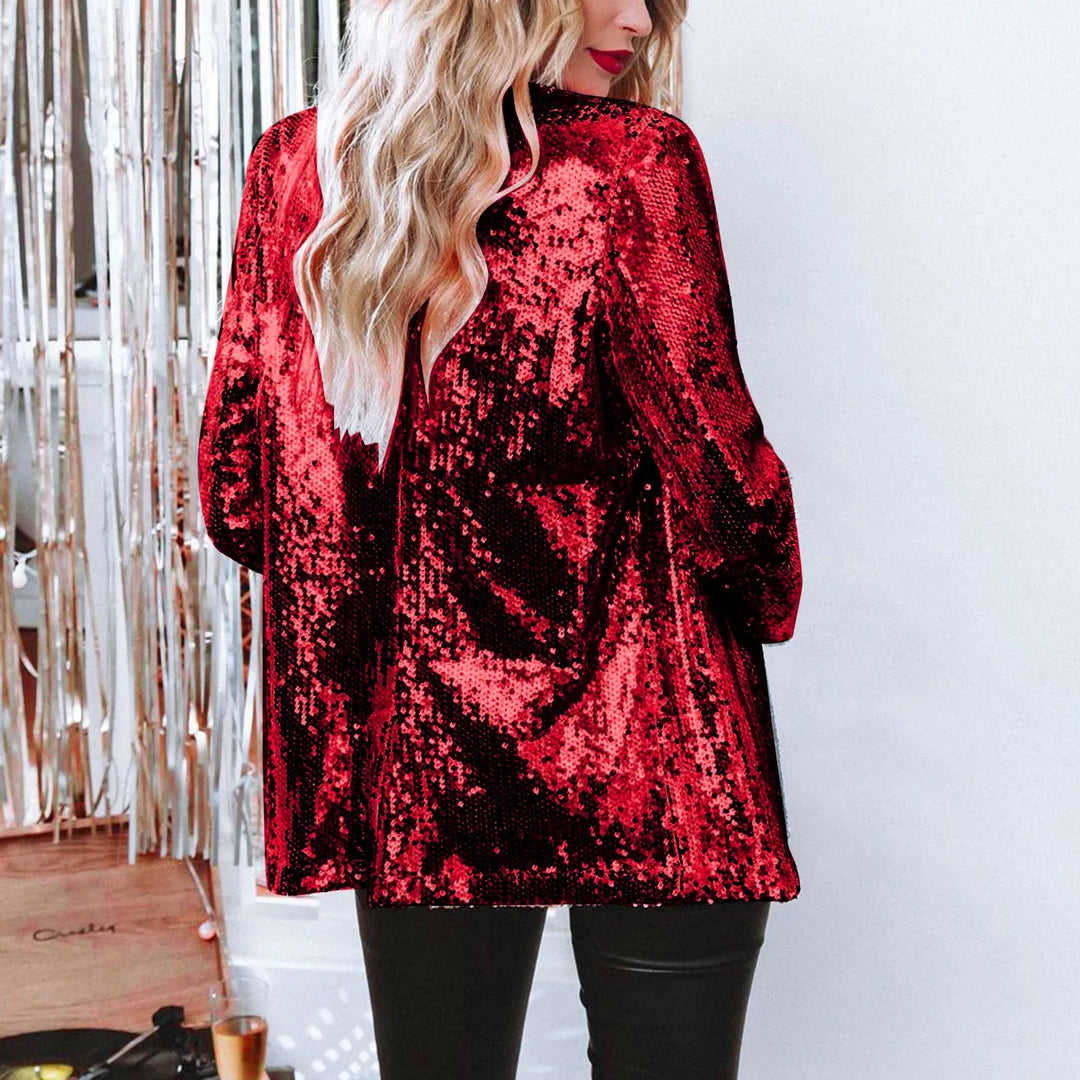 Women Sequins Sequin Jacket Casual Long Sleeve Glitter Party Shiny Lapel Coat Vintage Lapel Sequins Jackets Club Party Wear  Amaijoin