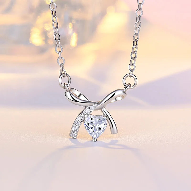 925 Sterling Silver Moon Necklace Pendant Zircon For Women Fashion Exquisite Student Girlfriend Jewelry Accessories Heart Gift  Amaijoin