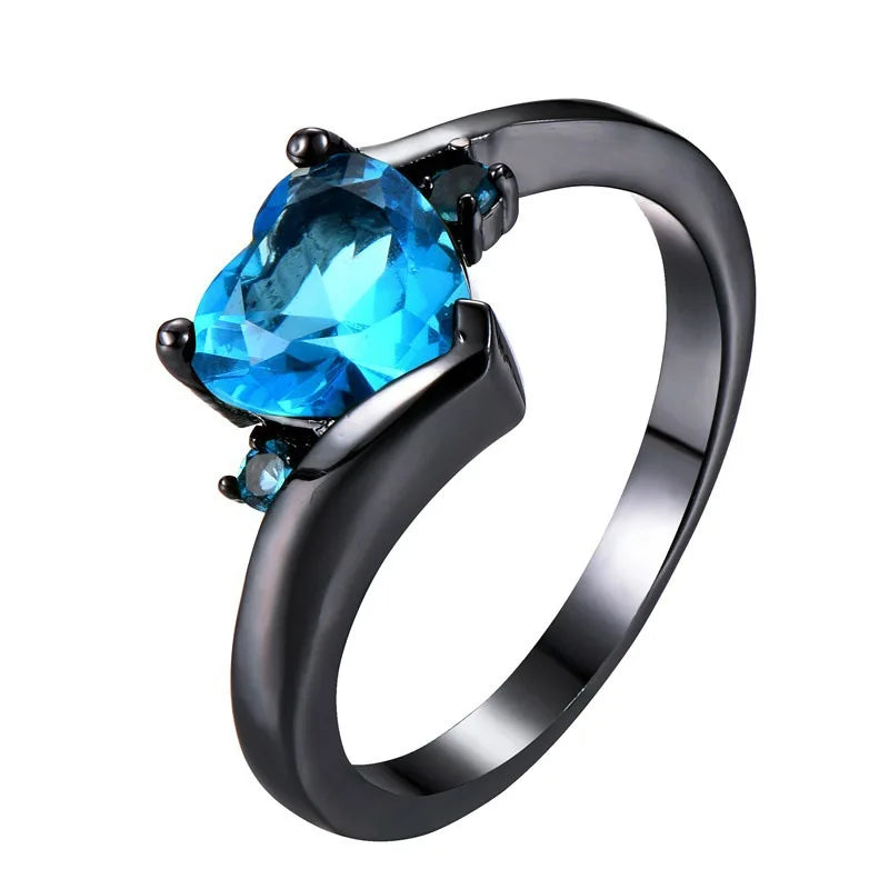 Black Heart-Shaped Stainless Steel Ring For Women Fashion Trend Zircon Finger Ring Female Engagement Jewelry  Amaijoin