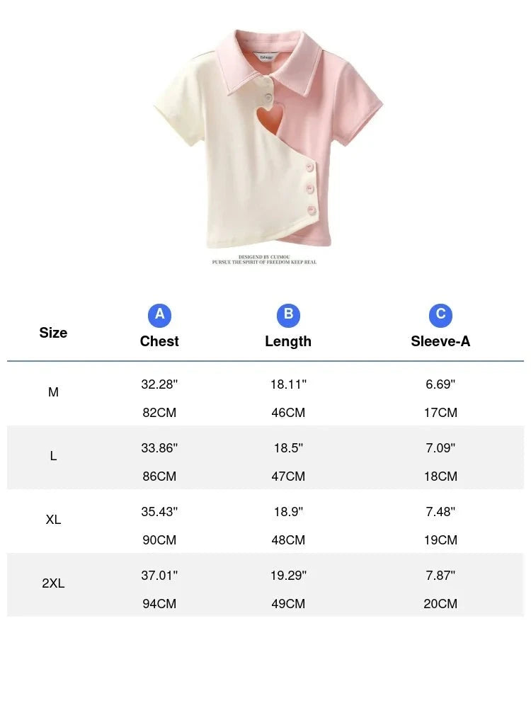 2023 summer women pure desire wind irregular love hollow short-sleeved Tshirt female summer Slim polo collar short paragraph top  Amaijoin