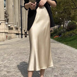 Load image into Gallery viewer, Silk Satin Skirts for Women Korean Style Champagne Office High Waist A-line Skirt Fashion Elegant Solid Long Pencil Skirt 2024  Amaijoin
