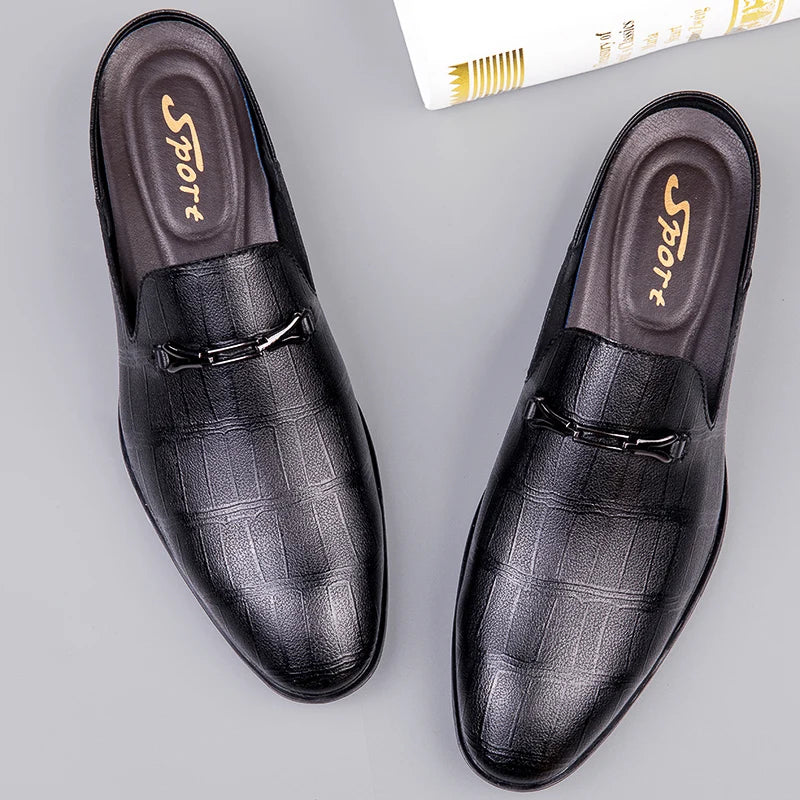 Luxury Brand Half Drag Casual Sandals Shoes Men Slippers Genuine Leather Loafers Lazy Penny Shoes High Quality Slip on Mens Shoe  Amaijoin