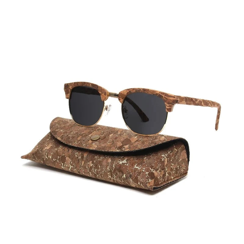 Kenbo Half Frame Polarized Wood Sunglasses With Case Man Woman Luxury Brand Designer Sun Glasses Male Retro Rivet Mirror Eyewear  Amaijoin