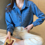 Load image into Gallery viewer, Lucyever Blue Denim Shirt Women 2023 Autumn New Single-Breasted Jeans Blouses Female Pockets Loose Fashion Lapel Cowboy Blusas  Amaijoin
