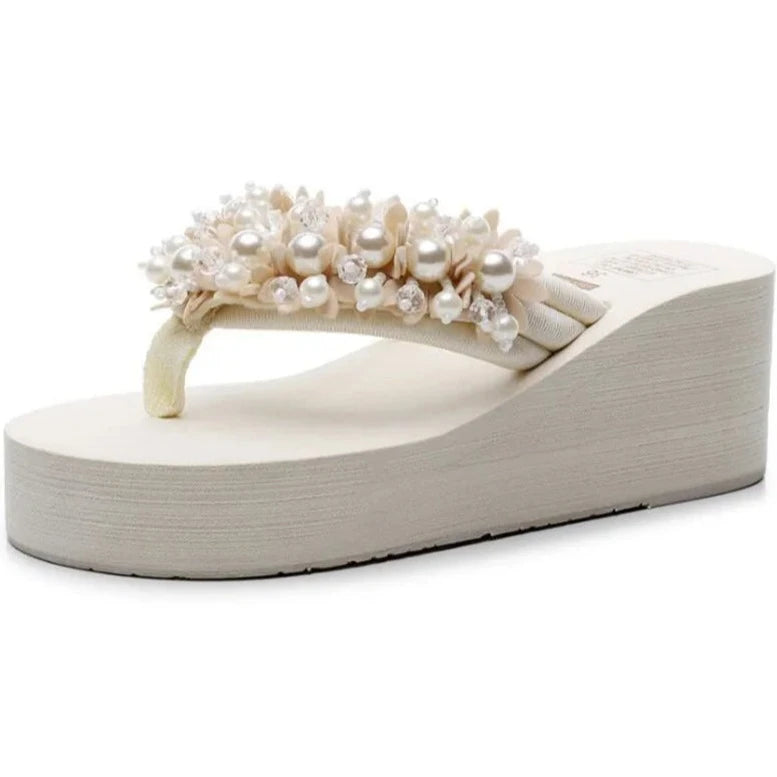 Maogu Platform Wedges Slippers White Crystal Shoe 2024 New Women's Flip Flops Beach Shoes Women Summer Platform Wedge Sandals 42  Amaijoin