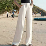 Load image into Gallery viewer, Summer Baggy Cotton Linen Pants Women Elegant High Waist White Wide Leg Pants Woman Casual Loose Straight Full Trousers Female  Amaijoin
