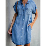 Load image into Gallery viewer, Summer New Single Breasted Denim Shirt Dress Women&#39;s Casual Loose Pocket Simple Retro Commuter Female Office Denim Short Skirt  Amaijoin
