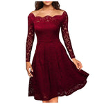 Load image into Gallery viewer, Women&#39;s Dresses Summer Dresses Hollow Out Long-Sleeve Waist A-Line Big Swing Lace with Lining Dress Flowy Dresses  Amaijoin
