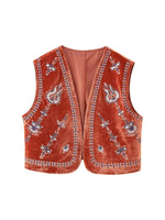 Load image into Gallery viewer, KAOPU ZA Women&#39;s Vintage beaded embroidered velvet vest top Jacket Women&#39;s casual spring vest coat  Amaijoin
