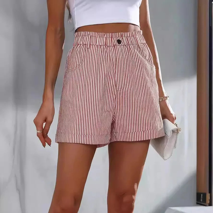 New summer casual pocket striped casual shorts women's wear  Amaijoin