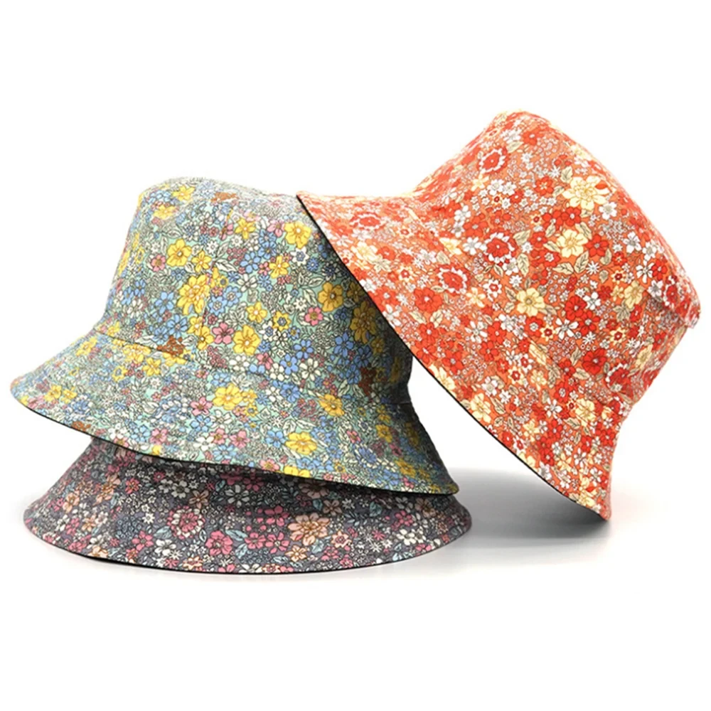 Spring and Summer Small Floral Print Bucket Hat Trend Flower Double-Sided Male Wild Basin  Sun  Woman Cap  Amaijoin