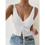 Load image into Gallery viewer, Tie Front Tank Tops Drawstring Ruched Ribbed Knit Tanks and Camis Women Sleeveless Crop Tops for Women 2024 Summer Outfit  Amaijoin
