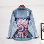 Load image into Gallery viewer, Streetwear Style Print Women&#39;s Denim Jacket Coat Diamonds Hole BF Jeans Outwear Female Spring Autumn Casual Loose Cowboy Outwear  Amaijoin
