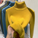 Load image into Gallery viewer, Turtleneck Winter Sweater Women Elegant Thicken Velvet Lined Warm Sueter Knitted Pullover Slim Tops Jersey Knitwear Jumper New  Amaijoin
