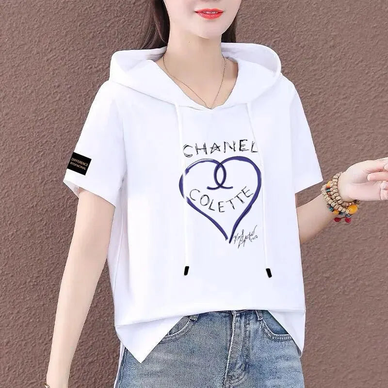 Short Sleeve Summer Thin White T-shirt Women Casual Fashion Top Loose Style Polyester Fabric Cartoon Design  Amaijoin