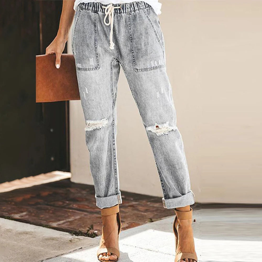 M XL Solid Cotton Denim Women Clothing For 2024 Summer Fashion Street Style High Waist Jeans Korean Pants Slim Leggings Trousers  Amaijoin