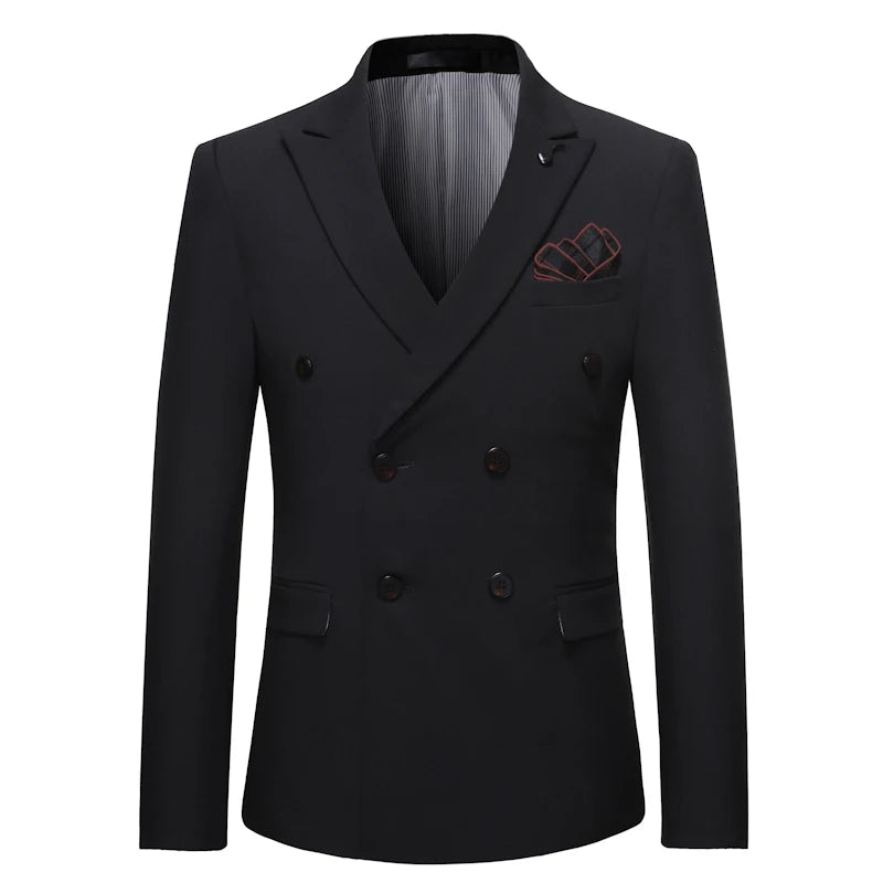 Blazer + Pants High-end Solid Color Mens Casual Business Double-breasted Suit 2pcs Groom Wedding Dress Tuxedo Jacket Trousers  Amaijoin