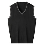 Carregue a imagem no visualizador da Galeria, Solid Color Vest Black Knitted Sweaters for Men Waistcoat Man Clothes Plain Business V Neck Sleeveless Knitwears Loose Fit Ugly  Amaijoin
