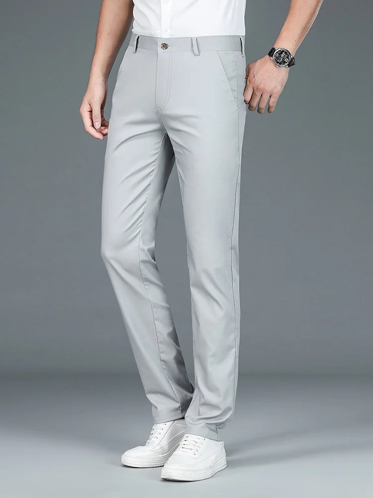 High Quality Luxury Straight Business Suit Pants Men Bamboo Fiber Designer Spring Summer Elegant Casual Long Formal Trouser Male  Amaijoin