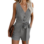 Load image into Gallery viewer, Women&#39;s Casual V-neck Monochromatic Jumpsuit, Five-Point Shorts, European and American, Summer, New, 2022  Amaijoin
