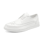 Carregue a imagem no visualizador da Galeria, Fashion Derby Leather Men Shoes White Brogue Lace Up Solid Simple Dress Business Casual Party Wedding Flat Shoes For Man  Amaijoin
