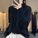 Load image into Gallery viewer, 100% Australian Wool Sweater Solid Color Knitted Hollow Half High Collar Women&#39;s Pullover Sweater Slim Fit Exquisite Thin Style  Amaijoin
