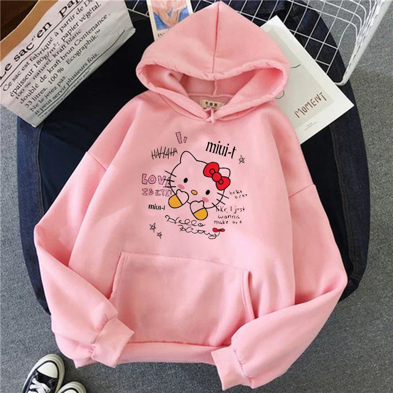 Women 90s Y2k 2000s Hoodies Hello Kitty Hip Hop Hoodie Sanrio Sweatshirt Clothes Tops Sweatshirt Clothing Streetwear  Amaijoin