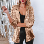 Load image into Gallery viewer, Women Sequins Sequin Jacket Casual Long Sleeve Glitter Party Shiny Lapel Coat Vintage Lapel Sequins Jackets Club Party Wear  Amaijoin
