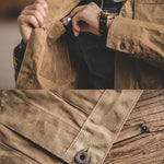 Load image into Gallery viewer, Maden Canvas Oil Wax Men Jackets Khaki Retro Multi-pocket Beaded Canvas AmeKaji Jacket Big Pocket Solid Vintage Jacket Clothing  Amaijoin
