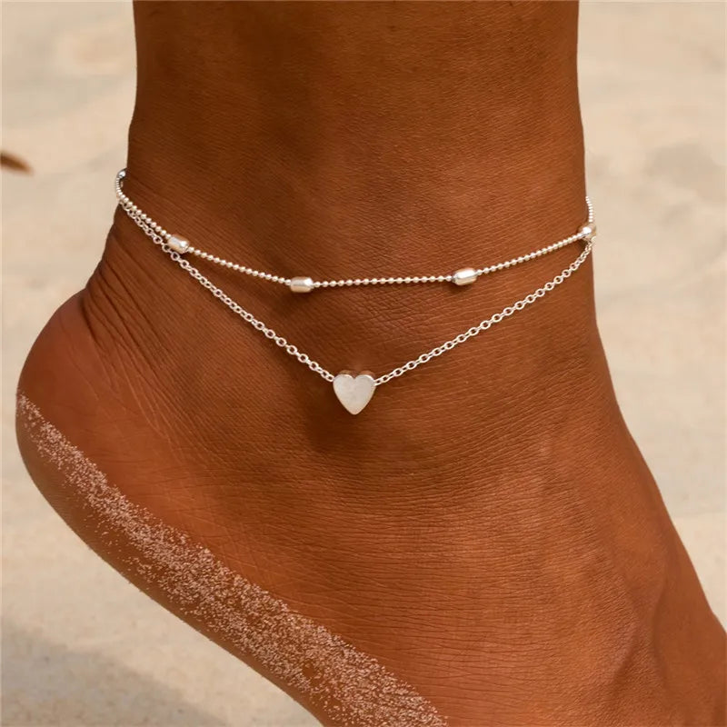 Modyle New Fashion Simple Heart Female Anklets Foot Jewelry Leg New Anklets On Foot Ankle Bracelets For Women Leg Chain Gifts  Amaijoin