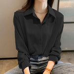 Load image into Gallery viewer, Black Chiffon Shirts For Women Spring NEW Solid Long Sleeve Shirts Korean Fashion Ladies Blouse Simple Female Clothing Tops  Amaijoin
