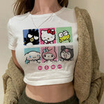 Load image into Gallery viewer, Tshirt Crop Top Hello Kitty T-shirt Kawaii T Shirt Sanrio Anime Cartoon Children Casual Clothes Y2k Cropped Tee Shirt Top  Amaijoin
