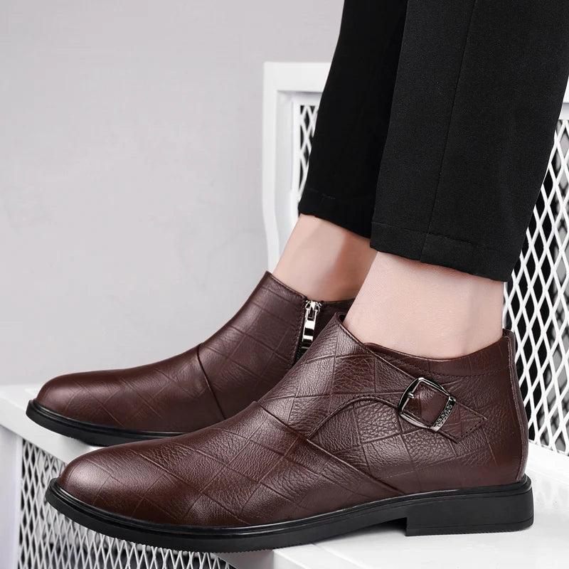 New Designer Genuine Leather Men Casual Boots Black Cow Leather Men's Shoes Luxury Trend Chelsea Boots Winter Sonw Shoes Man  Amaijoin