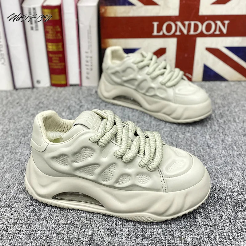 Chunky Sneaker Men Designer Air Cushion Board Shoes Fashion Casual Split Leather Breathable Height Increased Flat Platform Shoes  Amaijoin