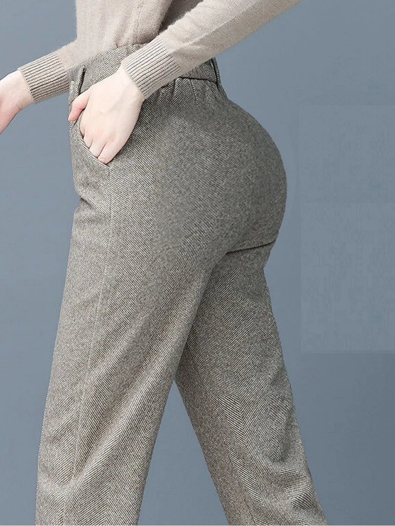 Women's Wool Dress Pants Casual Jogger Style Office  Wide Trousers  Woolen Cropped Pants ouc2533  Amaijoin