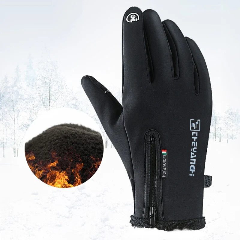 1 Pairs Winter Gloves Mens Touchscreen Non-Slip Unisex Waterproof Windproof Warm Cycling Cold Gloves Fashion Zipper Sports Glove  Amaijoin