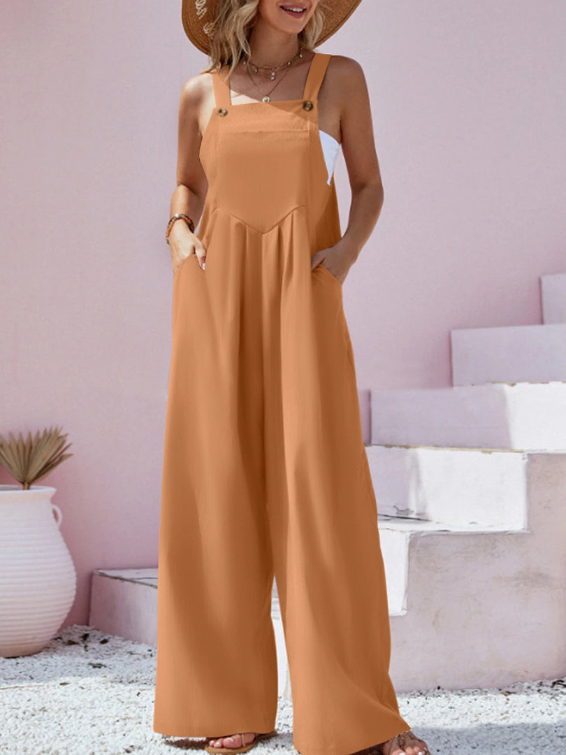 2023 Spring/Summer New Ethnic Style Fashion Solid Color Wide Leg Jumpsuit Quick Sale Tongfa European and American Women's Cross  Amaijoin