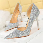 Load image into Gallery viewer, Women 7cm 10.5cm High Heels Elegant Blue Pumps Sexy Sequins Bling Mid Heels Lady Scarpins Luxury Stiletto Sparkly Party Shoes  Amaijoin
