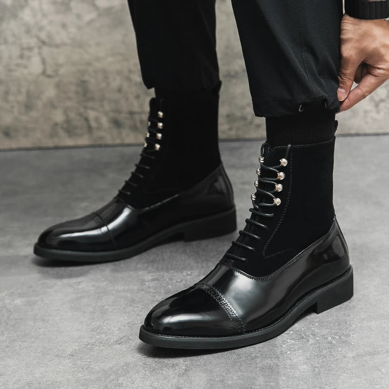 Luxury Black Men's Ankle Boots High Quality Leather Chelsea Boots Men Pointed Toe Formal Shoes Men Oxford Shoe bota masculina  Amaijoin