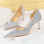 Load image into Gallery viewer, Women 7cm 10.5cm High Heels Elegant Blue Pumps Sexy Sequins Bling Mid Heels Lady Scarpins Luxury Stiletto Sparkly Party Shoes  Amaijoin
