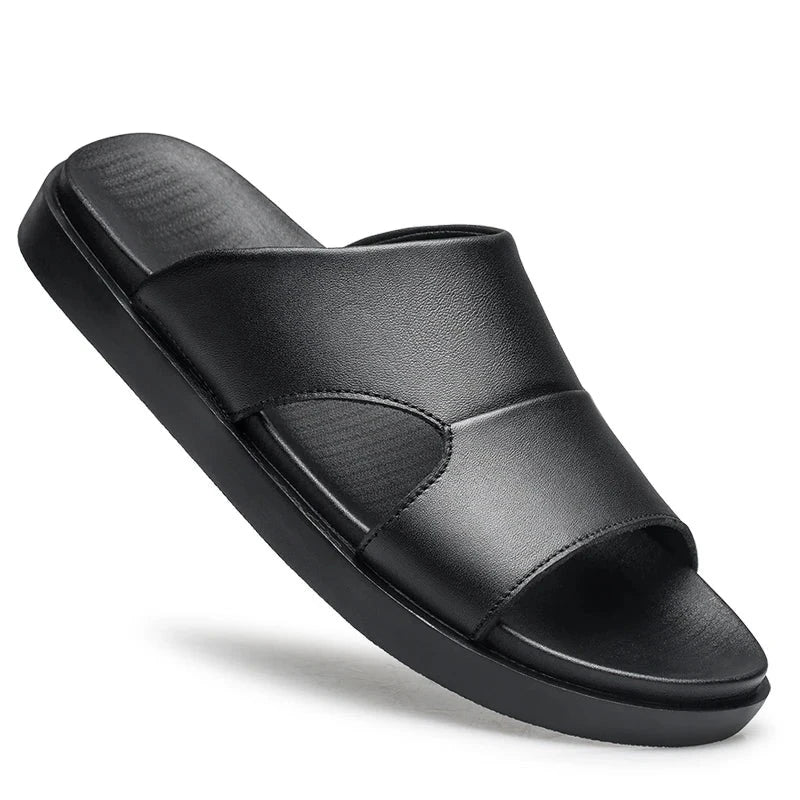 High-quality New Summer Men Black Thick Bottom Sandals Genuine Leather Quality Beach Slippers Casual Shoes Outdoor Beach Shoes  Amaijoin