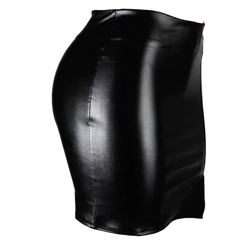 Sexy High Waist Wrapped Hip Skirt Women Leather Black Comfortable Split Short Lady Skirt Party Dress Nightclub  Amaijoin