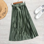 Load image into Gallery viewer, 2024 New High Waist Elegant Stain Women&#39;s Pleated Skirts with Belted Solid Skirts Mi-long Umbrella Skirt Spring Summer  Amaijoin
