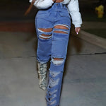 Load image into Gallery viewer, Women Straight Leg Ripped Jeans Fashion Flap Pocket Baggy Pants Vintage Street Hip-Hop Denim Trousers Mujer  Amaijoin
