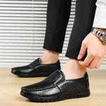 Load image into Gallery viewer, 2023 New Men&#39;s Genuine Leather Shoes Hole Father Brand Casual Leather Anti slip Black Middle-aged Man Cow Leather Shoes Cutout  Amaijoin
