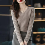 Load image into Gallery viewer, Women Sweater Long Sleeve Top Knitted Pullover V-Neck Fashion Sweater Woman Winter 2022 Basic Female Clothing Soild OL Sweaters  Amaijoin
